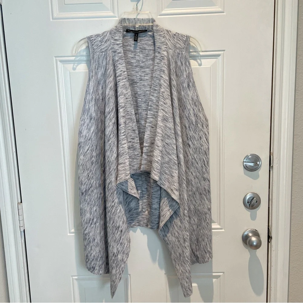 White House Black Market Sleeveless Gray Ribbed Cardigan Sweater Vest Medium